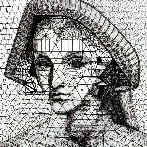 high tech  Future  sacred geometry art of a  mans head and hat squares triangles circles 2