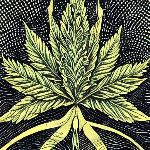 dark green marijuana leaf sacred geometry magical gold background 3